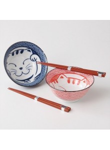 Seigaiha Neko Tayou bowl set
